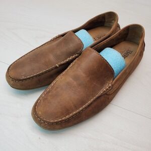 BORN Mens Leather Driving Moccasin Shoes Brown Slip On Loafers Size 9 M